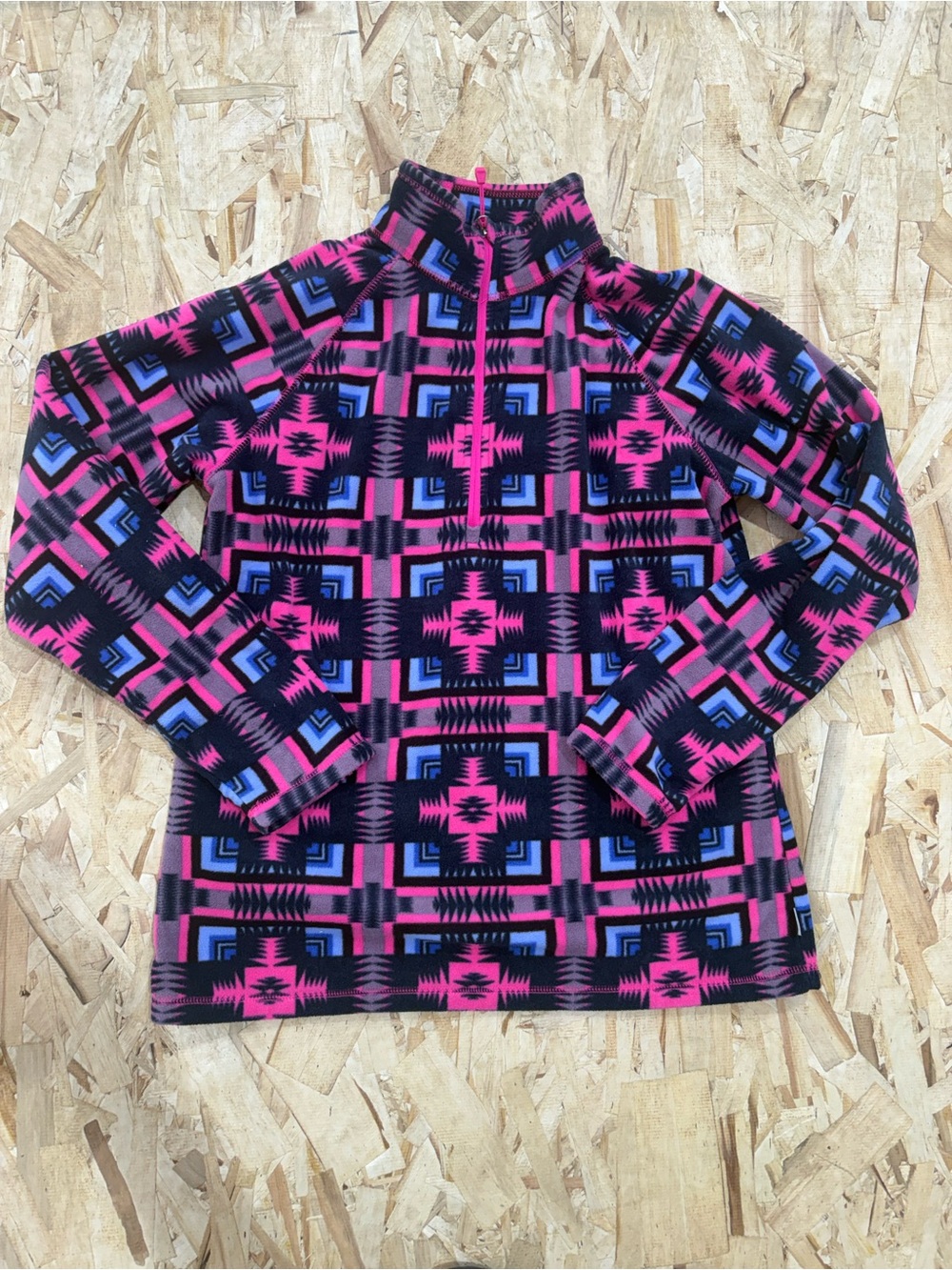 Eddie Bauer Pink & Blue Geometric Half-Zip Fleece Pullover Medium